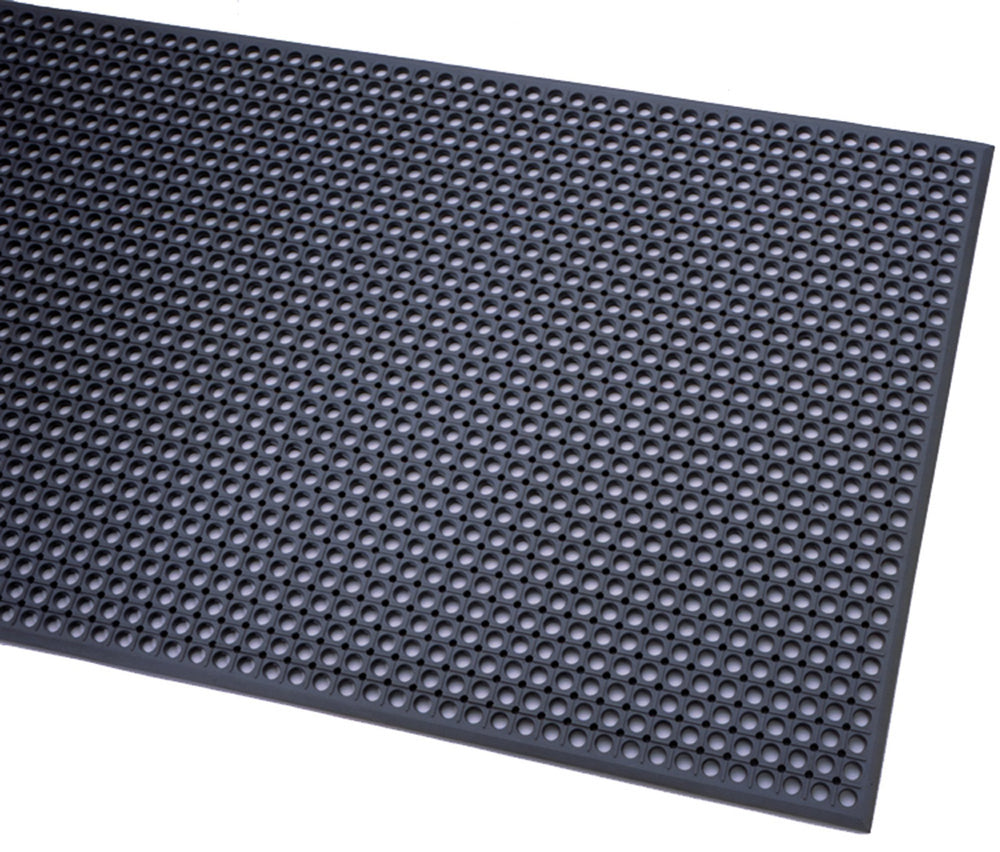 (CF-0560) Heavy-Duty Black Rubber Anti-Fatigue Floor Mat, 3'x5' with Beveled Edges