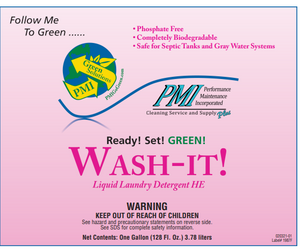 (CI-5030) PMI's Wash It! Liquid Laundry Detergent, HE, 5 Gallon Pail PMI GREEN SOLUTION  Biodegradable, HE, Gallon,